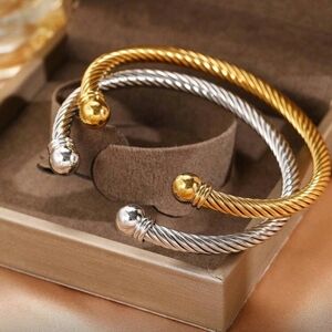 #16 Minimalist Elegant Stainless Steel Textured Bangle, Gold Or Silver
